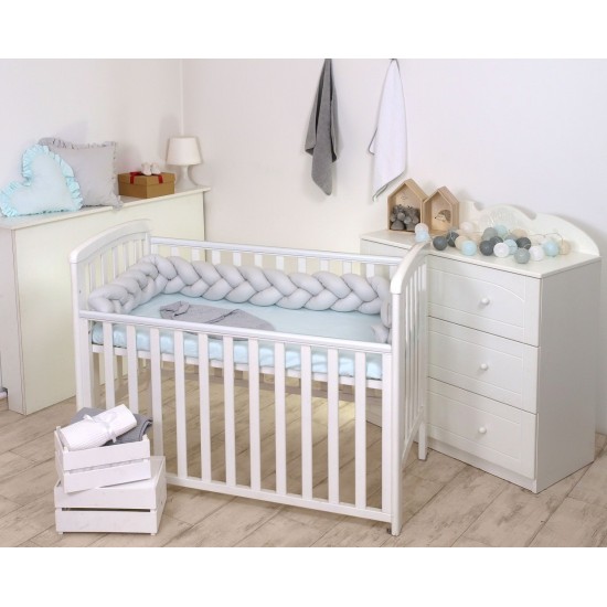 Protectie laterala patut bebe Bumper impletit Inchidere Velcro Bumbac Grey 210 cm