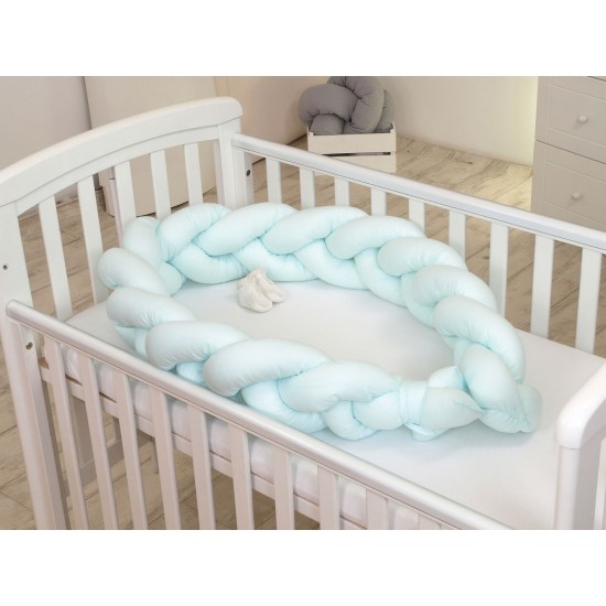 Protectie laterala patut bebe Bumper impletit Inchidere Velcro Bumbac Mint 210 cm