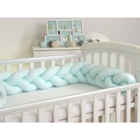 Protectie laterala patut bebe Bumper impletit Inchidere Velcro Bumbac Mint 210 cm