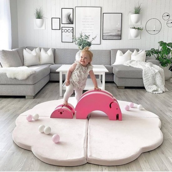 Saltea de joaca din spuma MeowBaby floare catifea roz deschis