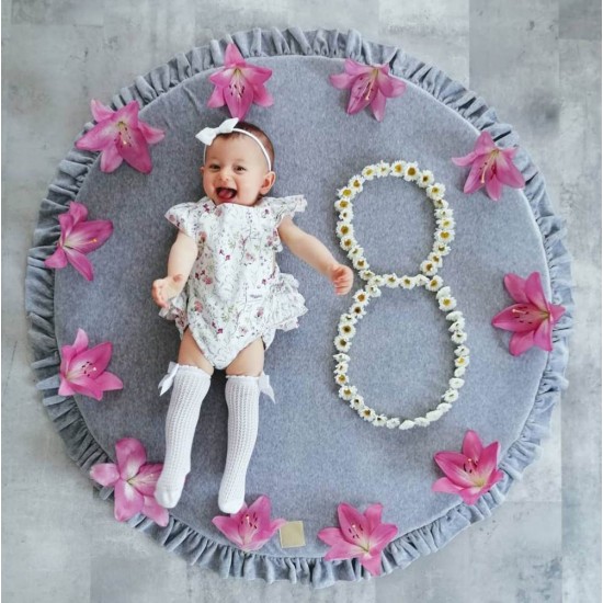 Saltea de joaca din spuma MeowBaby pentru copii catifea gri deschis