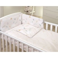 Set lenjerie din bumbac cu protectie laterala pentru pat bebelusi 120 x 60 cm Airy Beige