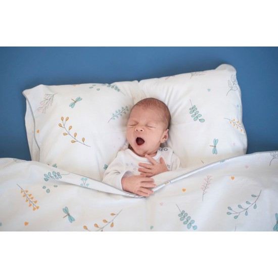 Set lenjerie din bumbac cu protectie laterala pentru pat bebelusi 120 x 60 cm Airy Beige