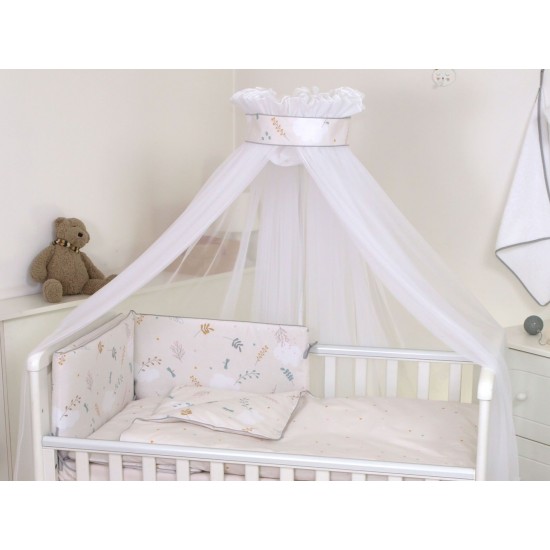Set lenjerie din bumbac cu protectie laterala pentru pat bebelusi 120 x 60 cm Airy Beige
