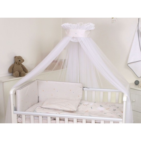 Set lenjerie din bumbac cu protectie laterala pentru pat bebelusi 120 x 60 cm Airy Beige
