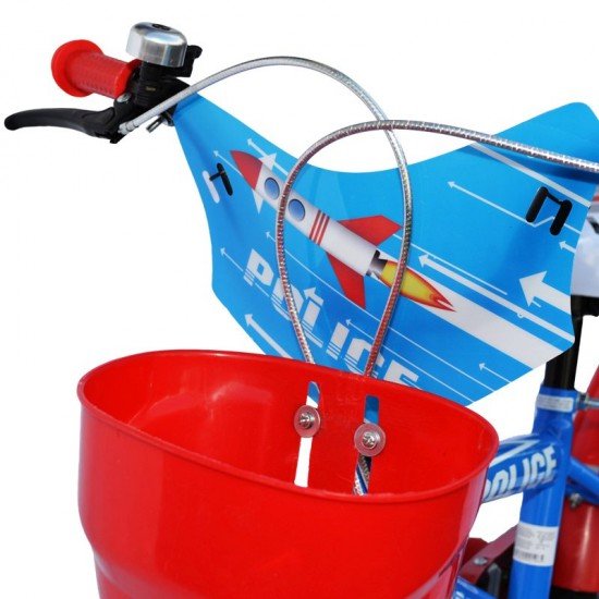 Bicicleta copii 16 inch cu roti ajutatoare si cosulet Police