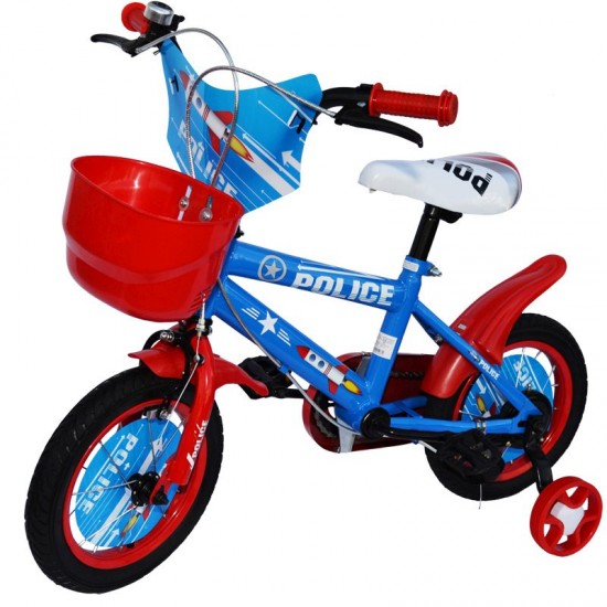 Bicicleta copii 12 inch cu roti ajutatoare si cosulet Police