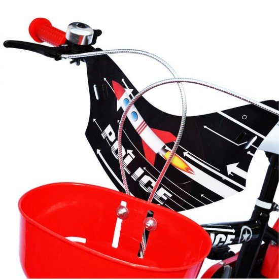 Bicicleta copii 16 inch cu roti ajutatoare si cosulet Police