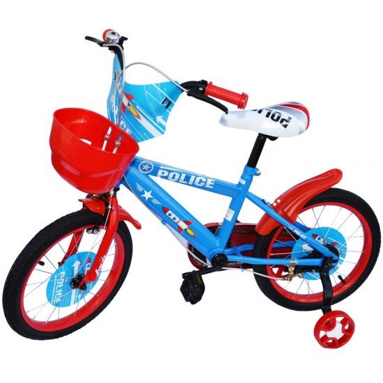 Bicicleta copii 16 inch cu roti ajutatoare si cosulet Police