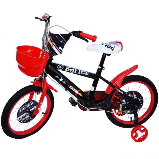Bicicleta copii 16 inch cu roti ajutatoare si cosulet Police