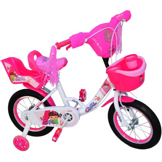 Bicicleta fete Girl cu leduri si muzica 16 inch cu cadru alb