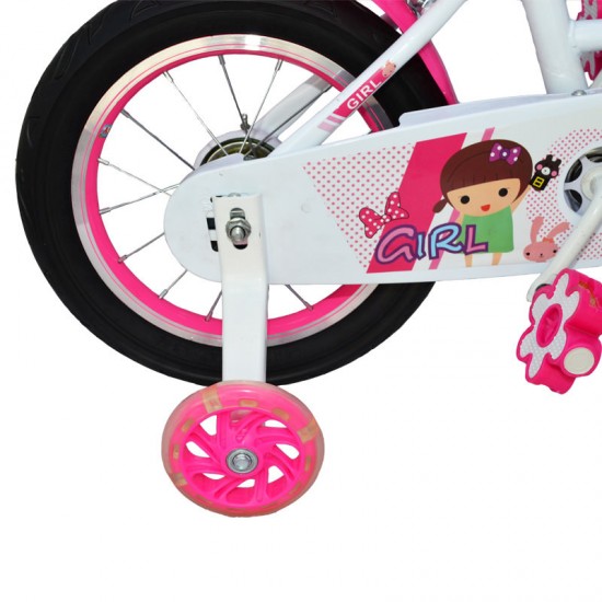 Bicicleta fete Girl cu leduri si muzica 16 inch cu cadru alb
