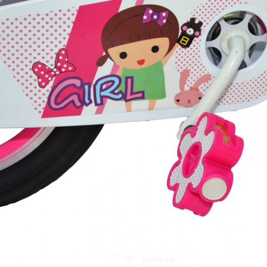 Bicicleta fete Girl cu leduri si muzica 16 inch cu cadru alb