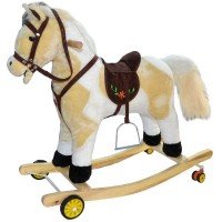 Calut balansoar din lemn si plus bej cu rotile