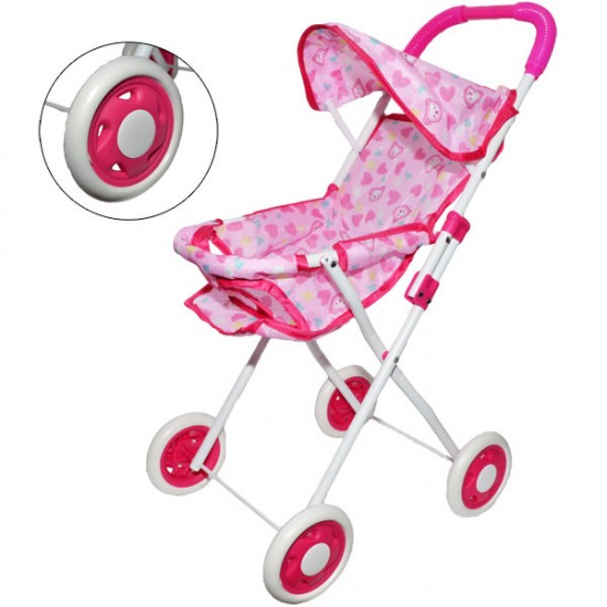 Carucior papusi metal cu roti de cauciuc