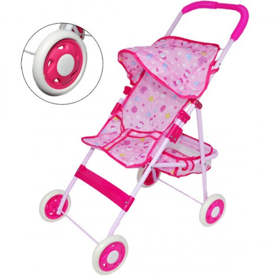 Carucior papusi metal cu roti de cauciuc