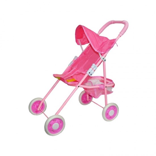 Carucior pentru papusi roz cu cadru metal