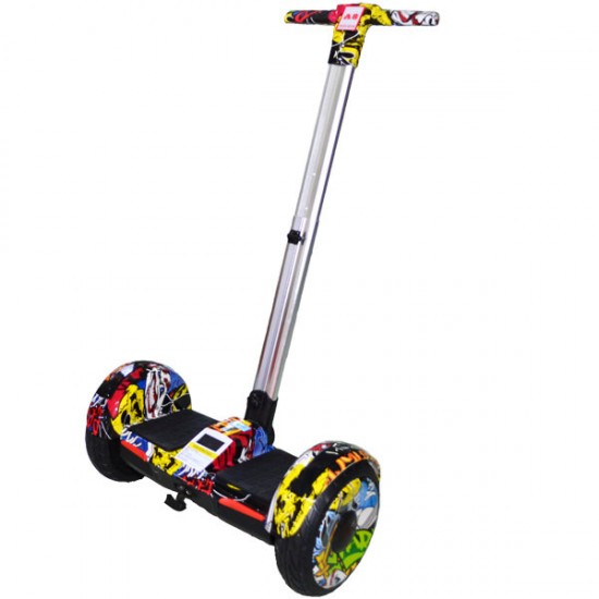 Hoverboard grafitti cu maner, bluetooth, muzica si led