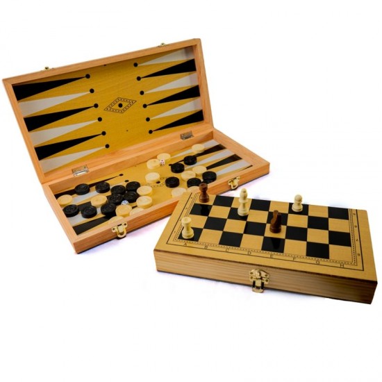 Joc 3 in 1 - Sah, table si dame 40x19cm