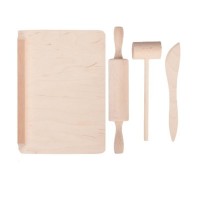 Set de joaca ustensile bucatarie din lemn 4 piese