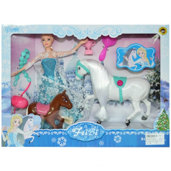 Papusa cu 2 caluti si accesorii