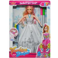 Papusa Fashion Designer cu rochita de colorat si carioci