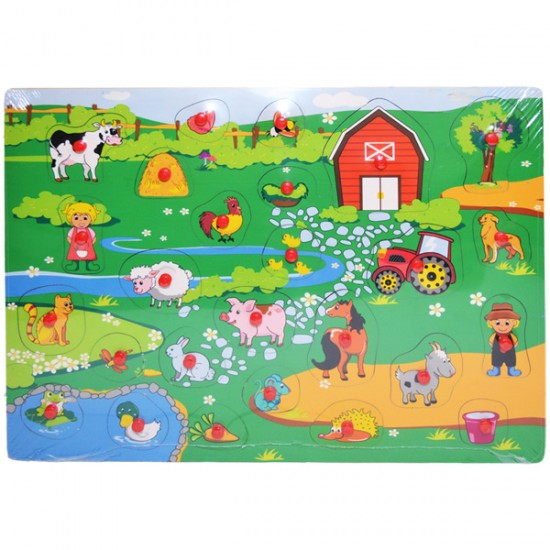 Puzzle din lemn incastru cu pioneze Ferma 26 piese