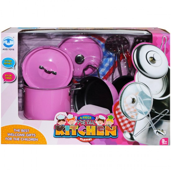 Set bucatarie cu oale metal Roz