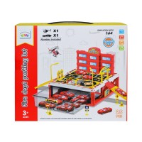 Set parcare cu masinuta si elicopter 25 piese rosu