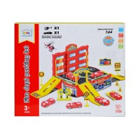 Set parcare cu masinuta si elicopter 19 piese rosu