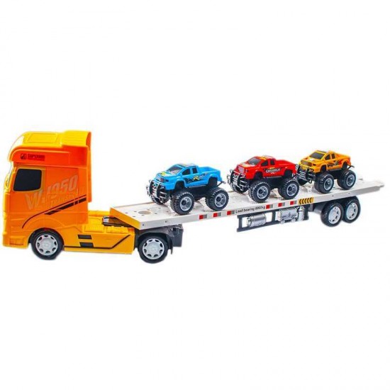Set camion trailer cu 3 masinute jeep