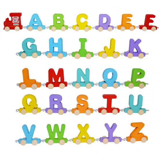 Trenulet educativ din lemn Alfabet cu 26 litere