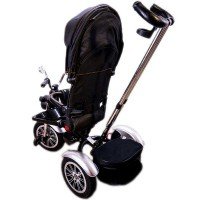 Tricicleta cu maner, scaun rabatabil, muzica, roti cauciuc - Negru