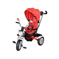 Tricicleta cu maner, scaun rabatabil, muzica si roti cauciuc - Rosu
