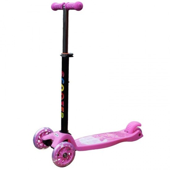 Trotineta cu roti silicon, leduri si cadru metalic - Roz