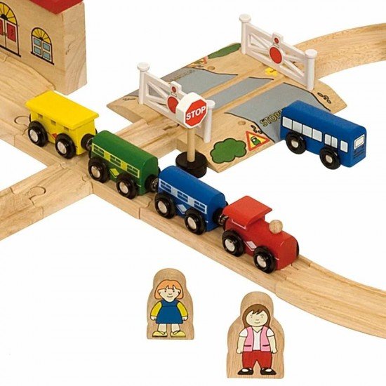 Circuit auto si feroviar din lemn - 101 piese