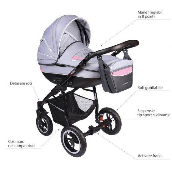 Carucior Crooner 3 in 1 - Vessanti - Pink/Gray