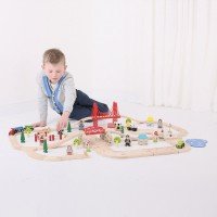 Circuit auto si feroviar  din lemn - 80 piese