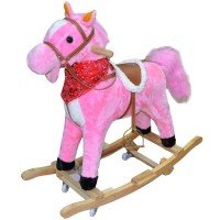 Calut balansoar din lemn cu rotile - Roz