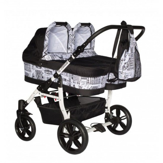 Carucior gemeni PJ Stroller  2 in 1 Black