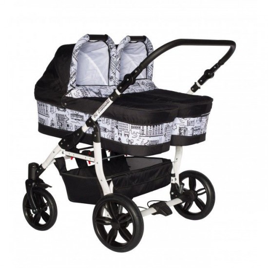 Carucior gemeni PJ Stroller  2 in 1 Black