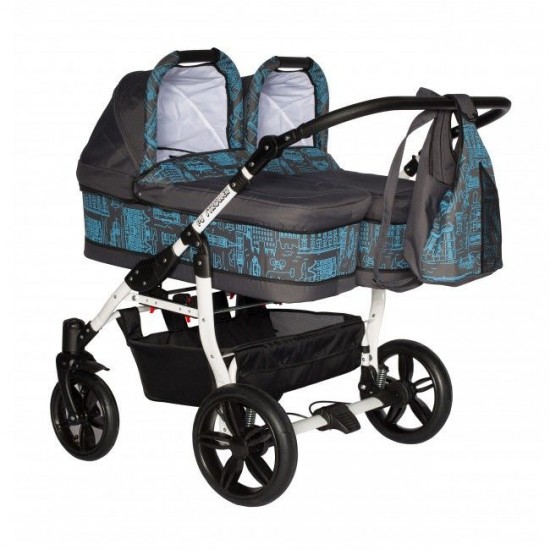 Carucior gemeni PJ Stroller 2 in 1 Blue