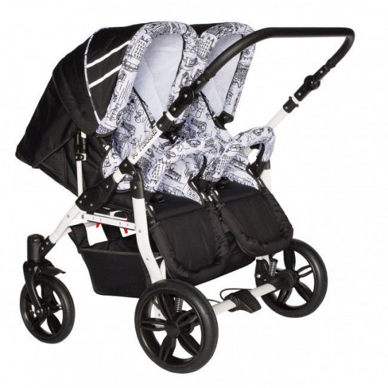 Carucior gemeni PJ Stroller 3 in 1 Black