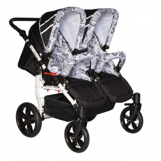 Carucior gemeni PJ Stroller 3 in 1 Black