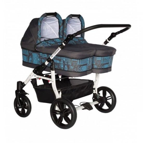 Carucior gemeni PJ Stroller 3 in 1 Blue
