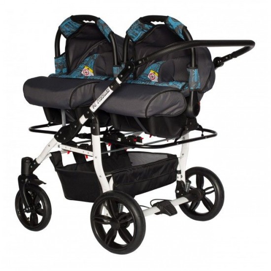 Carucior gemeni PJ Stroller 3 in 1 Blue