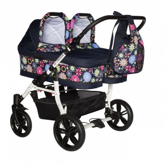 Carucior gemeni PJ Stroller 3 in 1 Multicolor