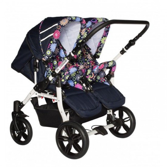 Carucior gemeni PJ Stroller 3 in 1 Multicolor
