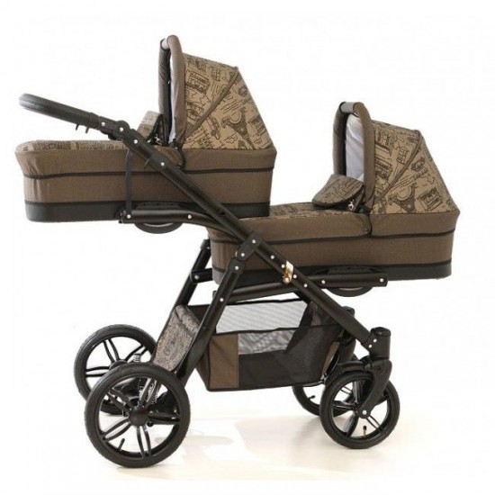 Carucior gemeni PJ Stroller Lux 3 in 1 Brown