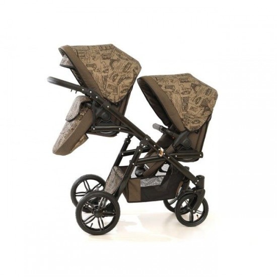 Carucior gemeni PJ Stroller Lux 3 in 1 Brown